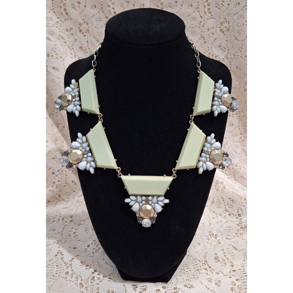 Vintage Statement Necklace With Geometric Triangles & Floral Motif-Excellent Use